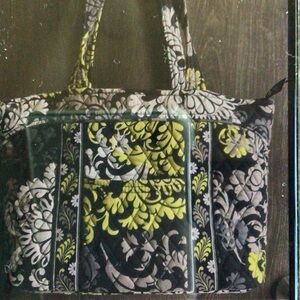 Vera Bradley Black Quilted Tote with Yellow & White Floral Print